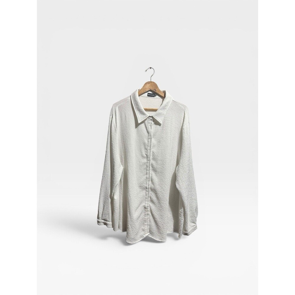 PrettyLittleThing Oversized Button Down Top Women 20 Textured 90s Crinkle White